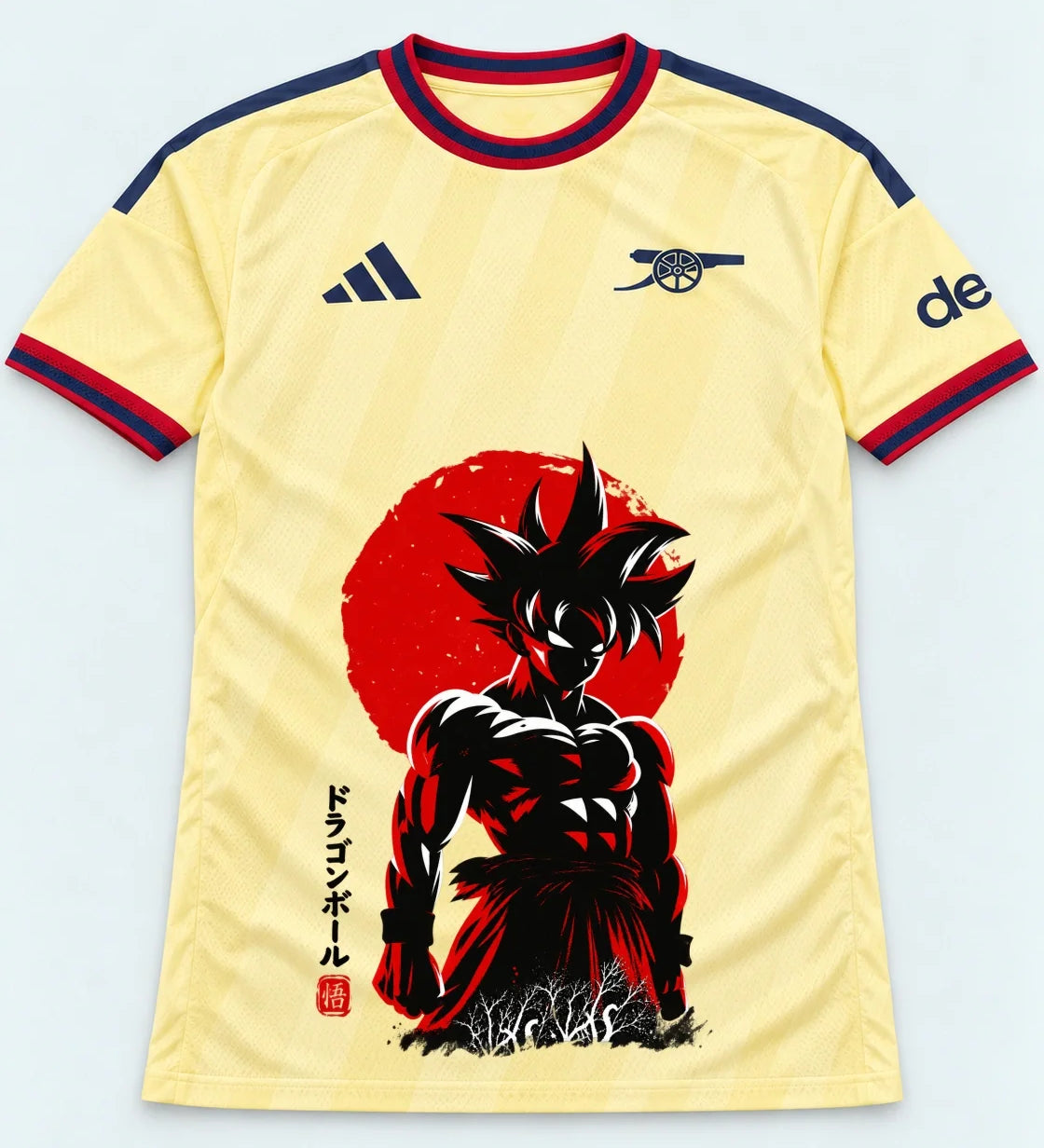 Arsenal Yellow Goku Rising Sun Dragon Ball Jersey — Front