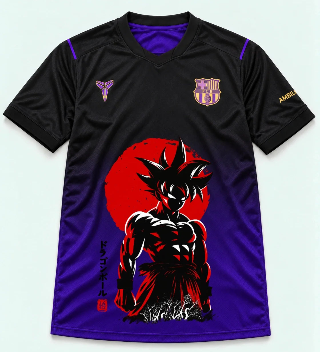 Barcelona Black Purple Goku Rising Sun Dragon Ball Jersey — Front