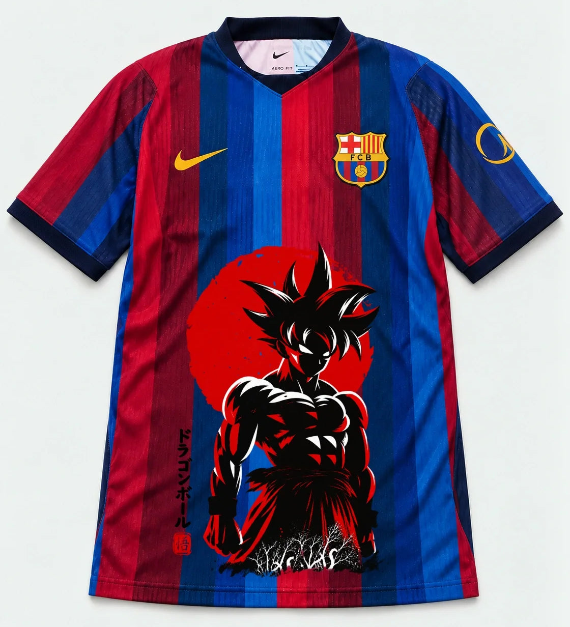 Barcelona Home Goku Rising Sun Dragon Ball Jersey — Front