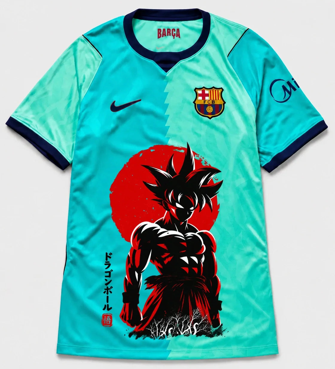 Barcelona Turquoise Goku Rising Sun Dragon Ball Jersey — Front