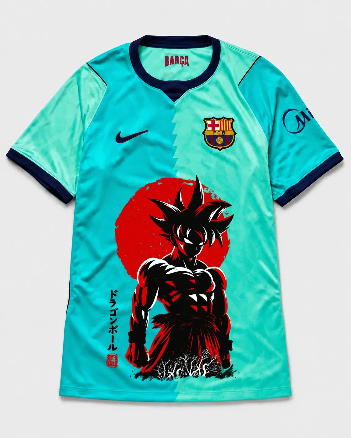 Barcelona Turquoise Goku Rising Sun Dragon Ball Jersey — Front