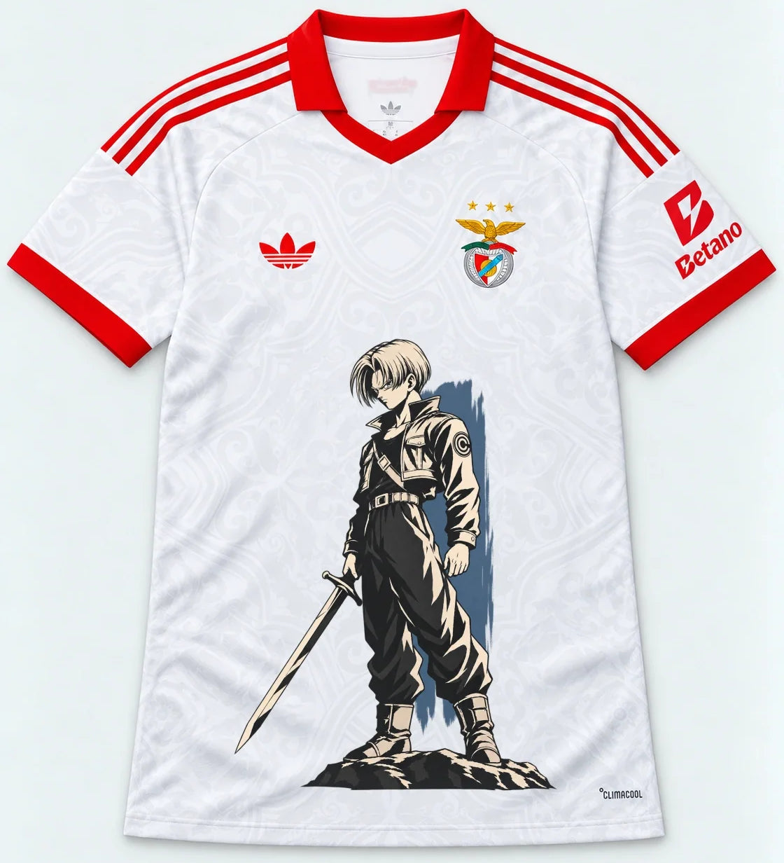 Benfica White Trunks Sword Dragon Ball Jersey — Front