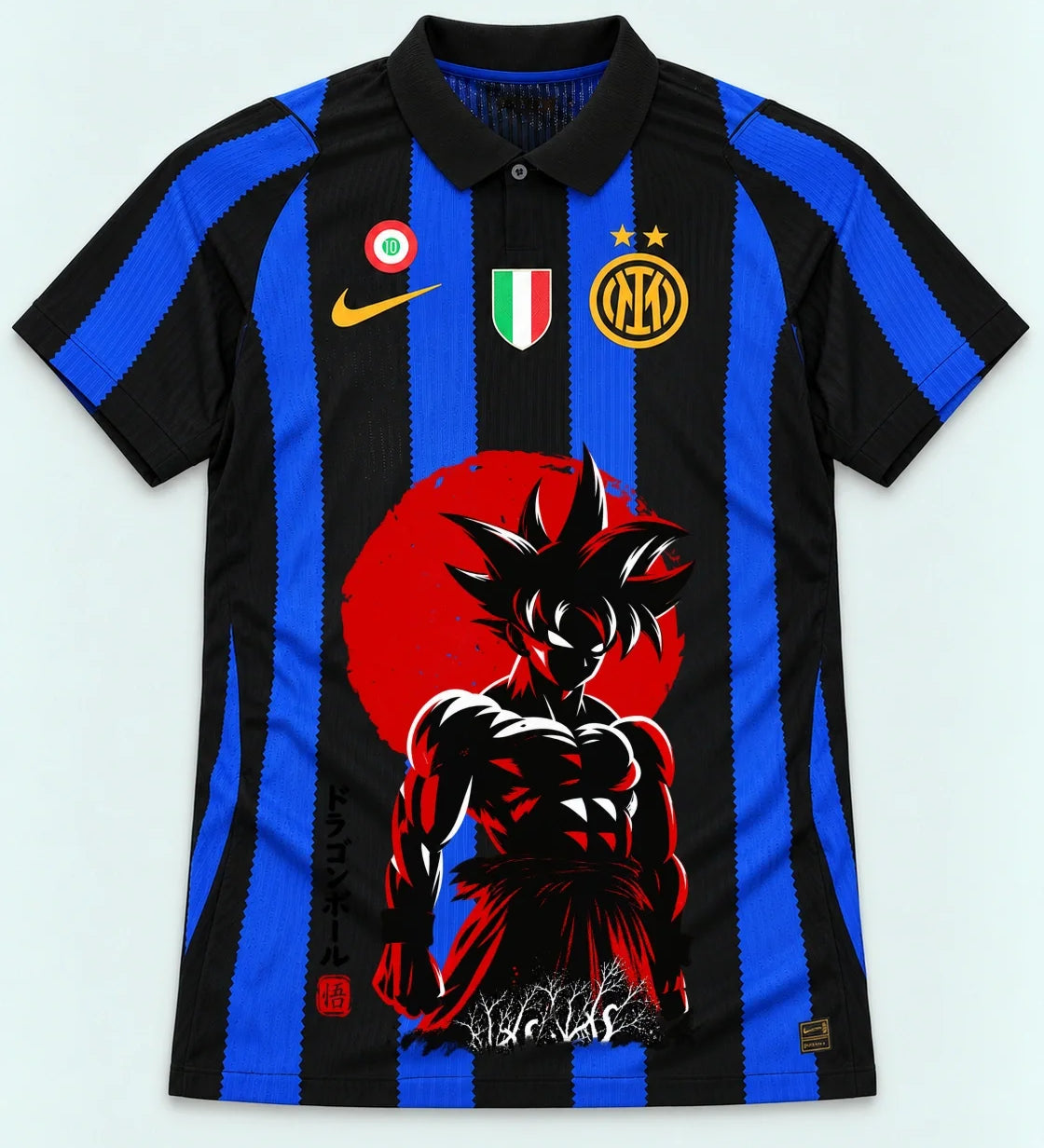 Inter Milan Striped Goku Rising Sun Dragon Ball Jersey — Front