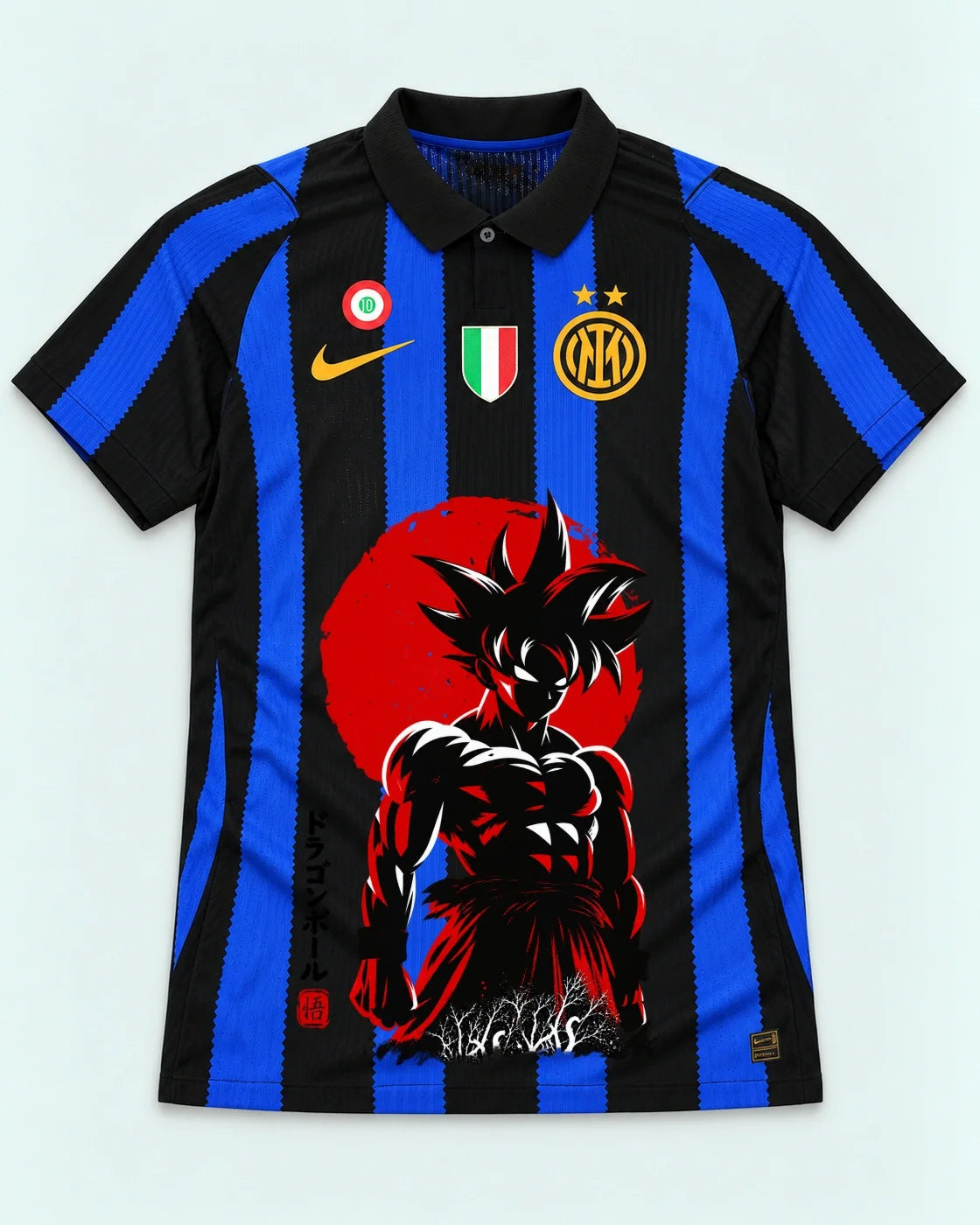 Inter Milan Striped Goku Rising Sun Dragon Ball Jersey — Front