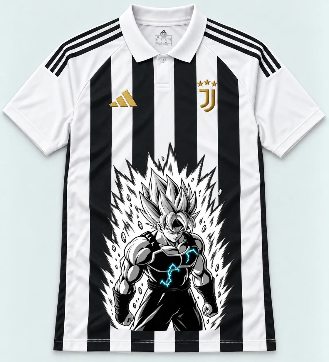 Juventus Striped Super Saiyan Aura Dragon Ball Jersey — Front