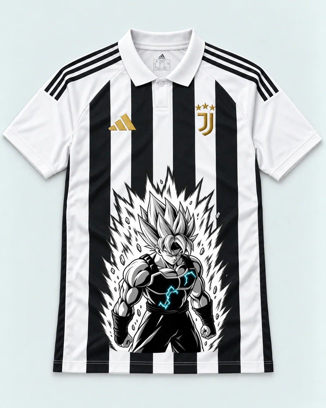 Juventus Striped Super Saiyan Aura Dragon Ball Jersey — Front