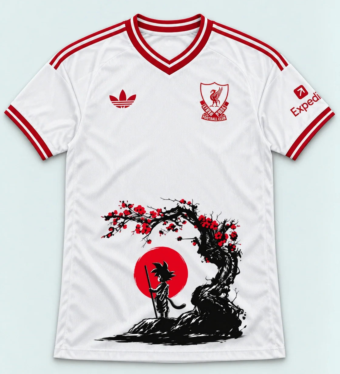 Liverpool White Goku Sakura Dragon Ball Jersey — Front