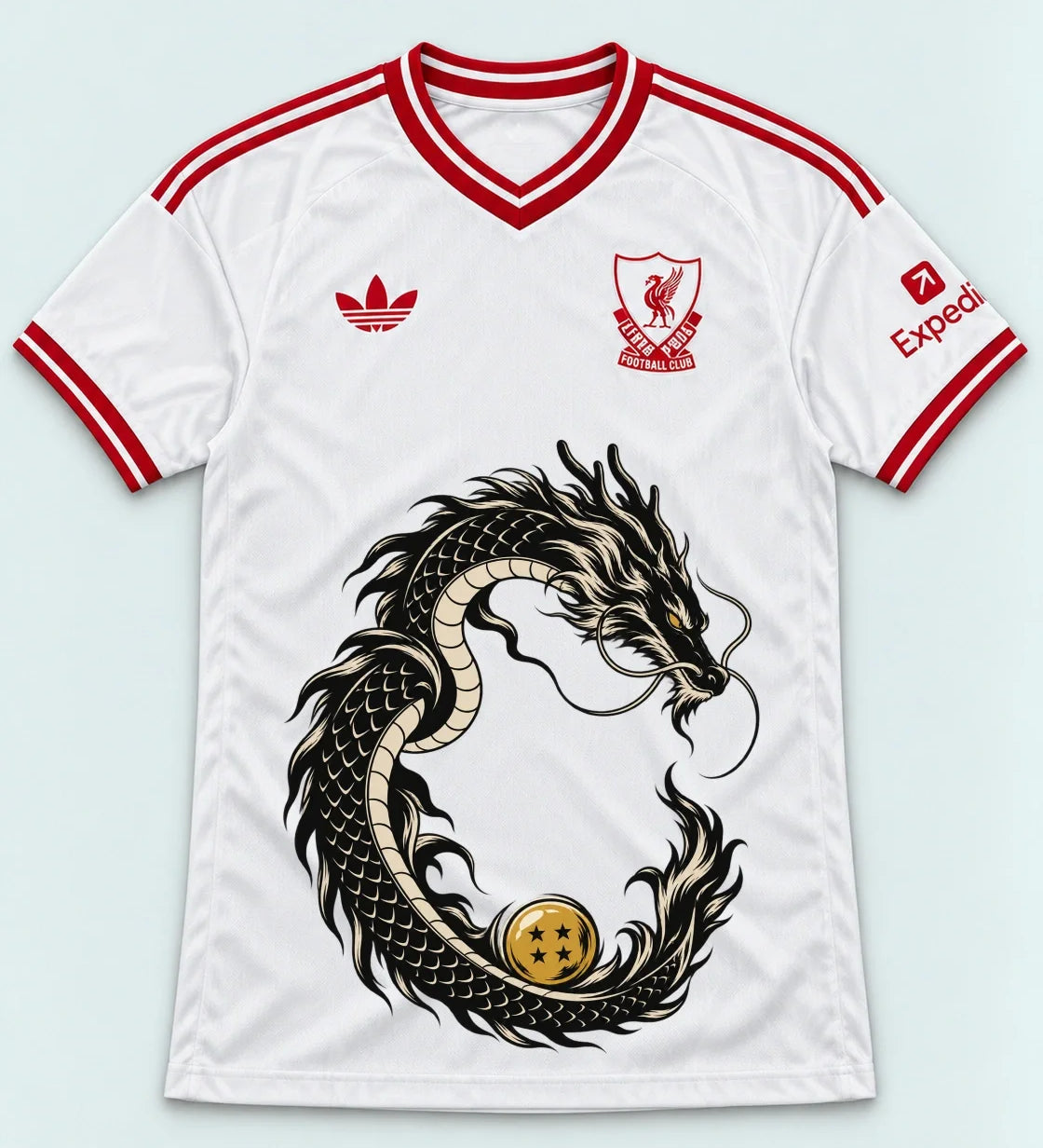 Liverpool White Shenron Emblem Dragon Ball Jersey — Front
