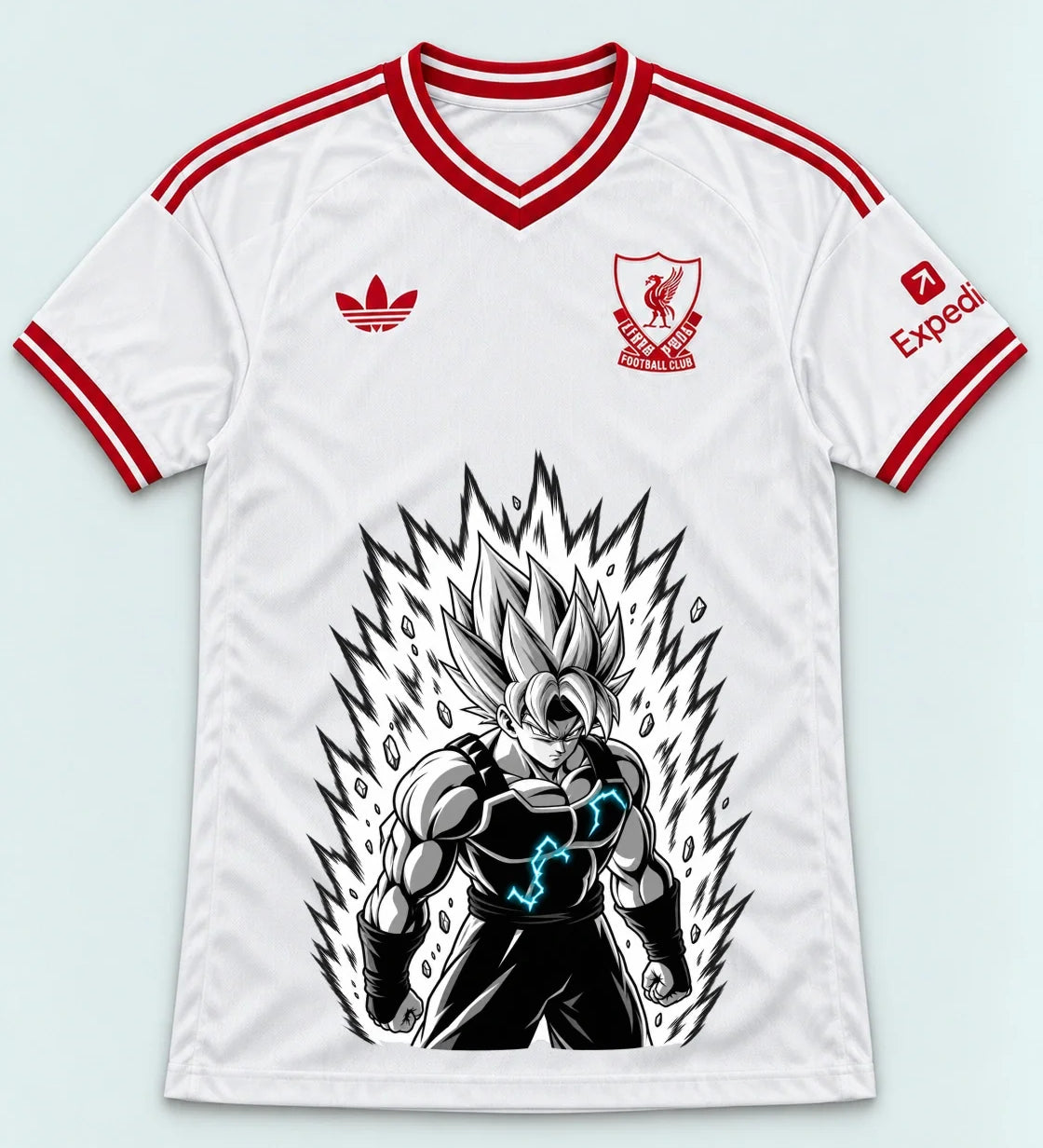 Liverpool White Super Saiyan Aura Dragon Ball Jersey — Front