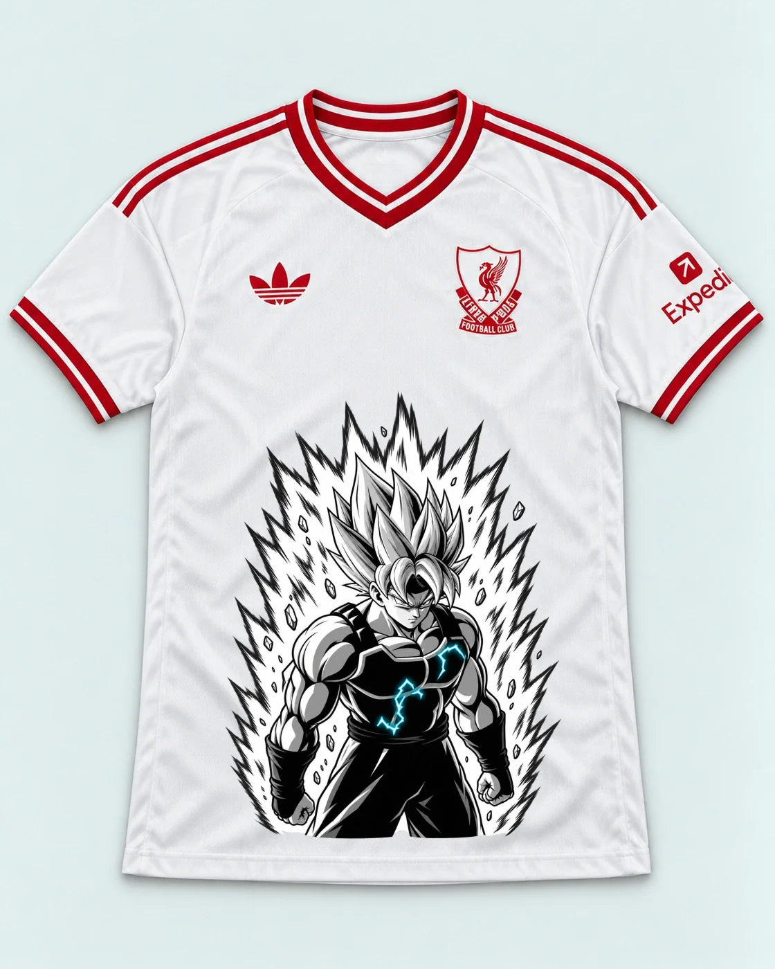 Liverpool White Super Saiyan Aura Dragon Ball Jersey — Front