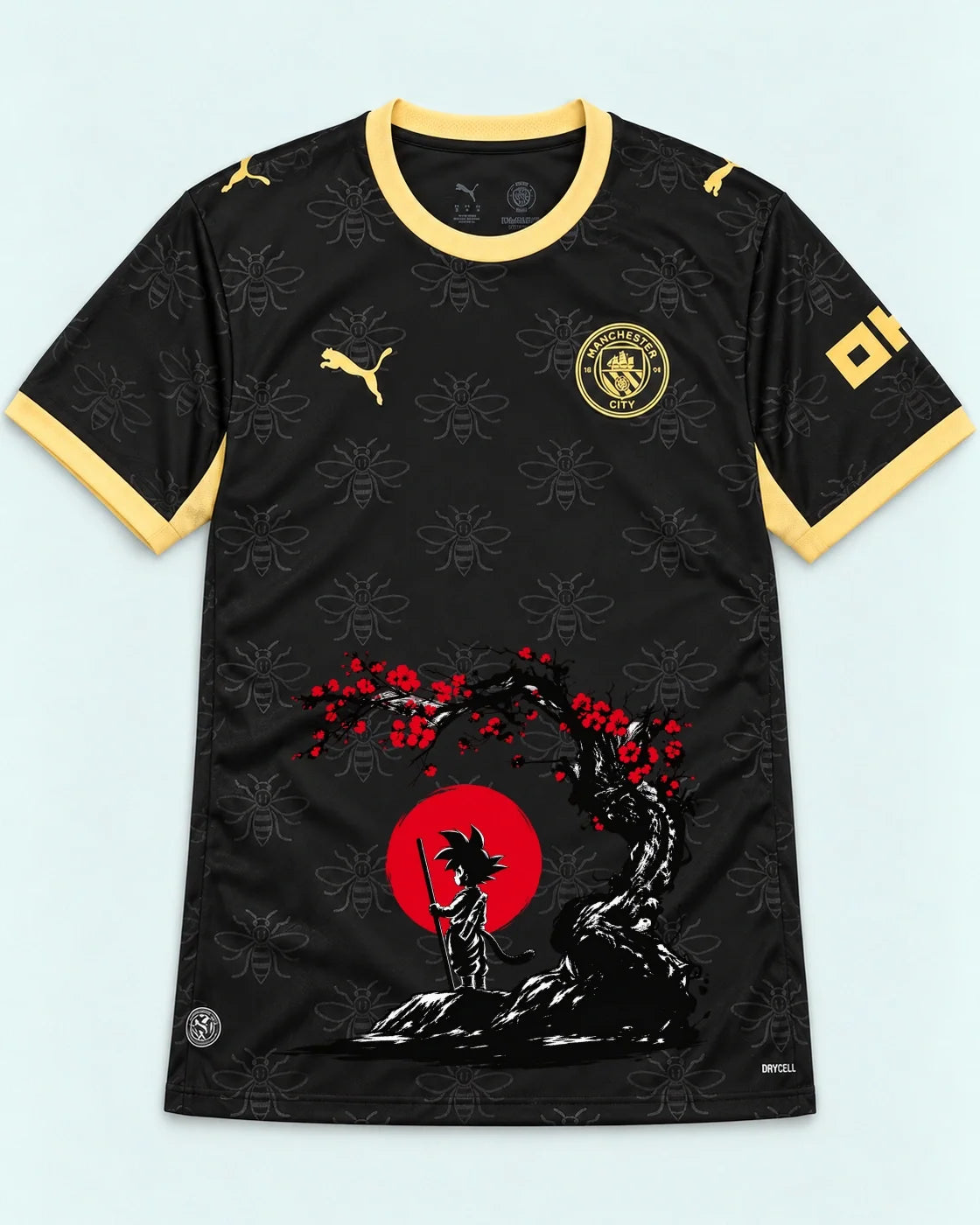Manchester City Black Goku Sakura Dragon Ball Jersey — Front