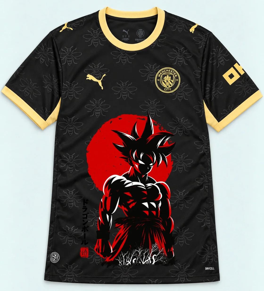 Manchester City Black Goku Rising Sun Dragon Ball Jersey — Front