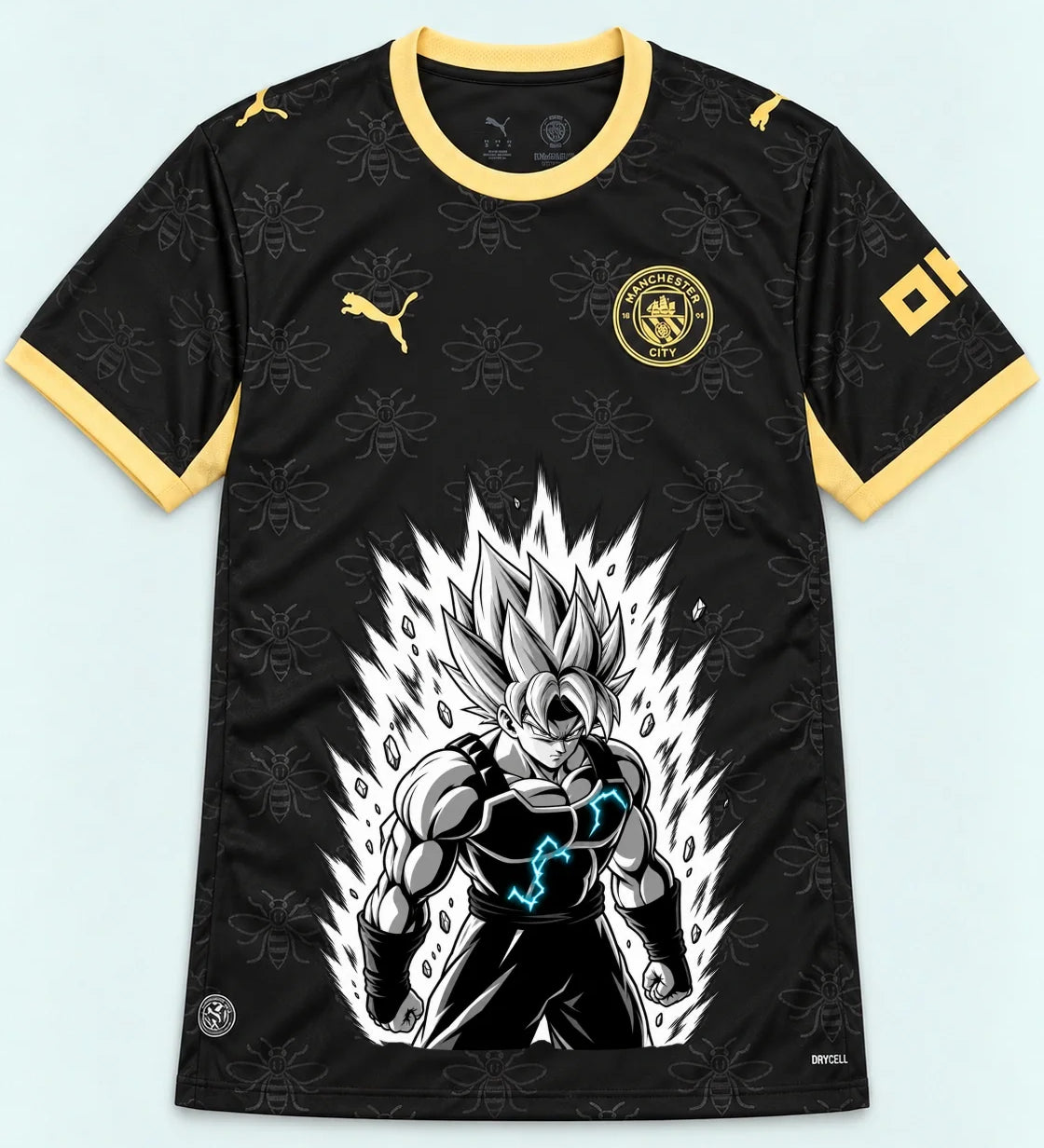 Manchester City Black Super Saiyan Aura Dragon Ball Jersey — Front