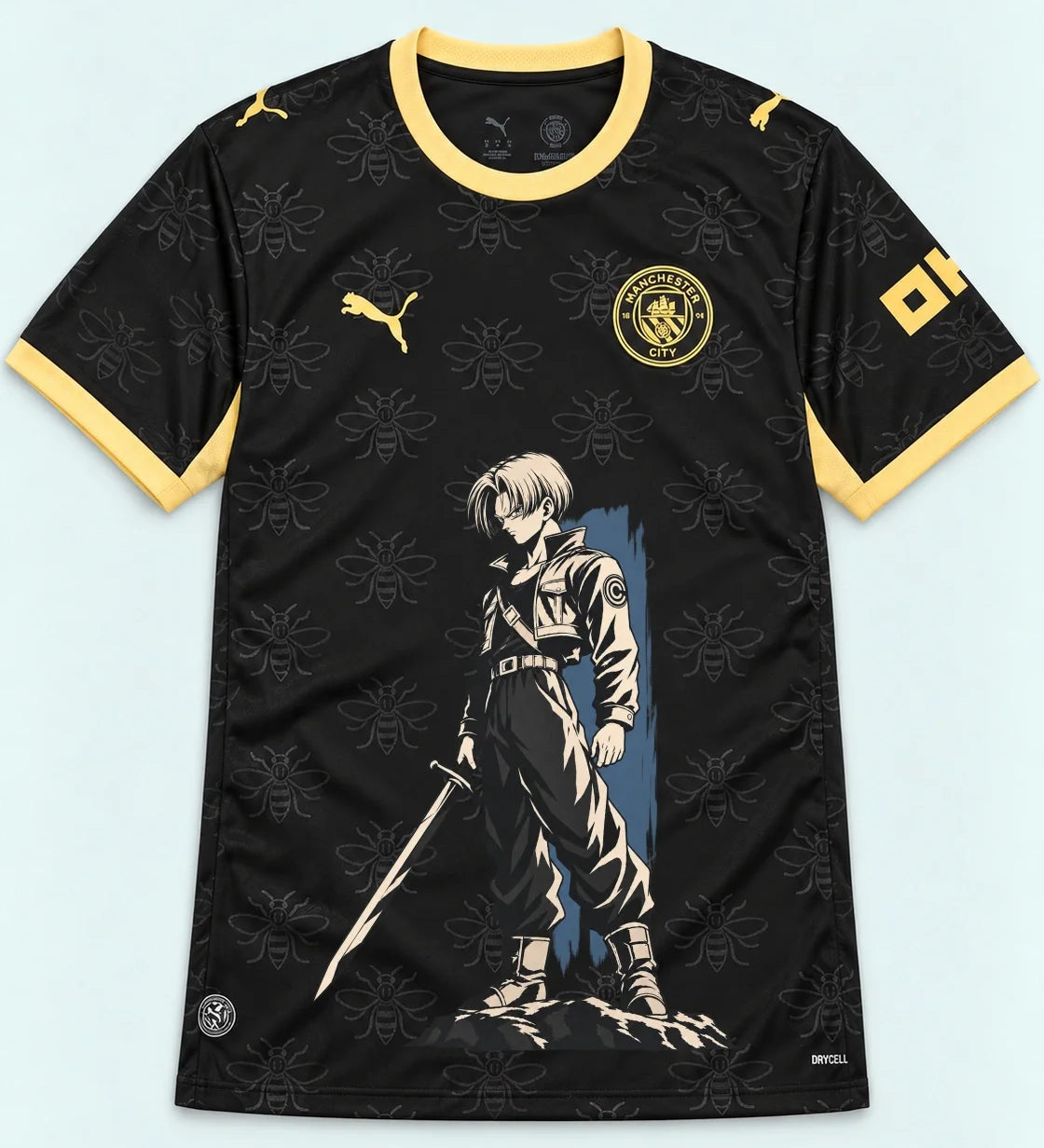 Manchester City Black Trunks Sword Dragon Ball Jersey — Front