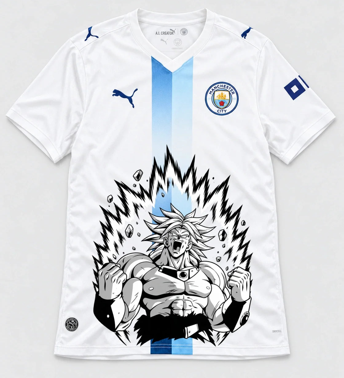 Manchester City White Broly Dragon Ball Jersey — Front