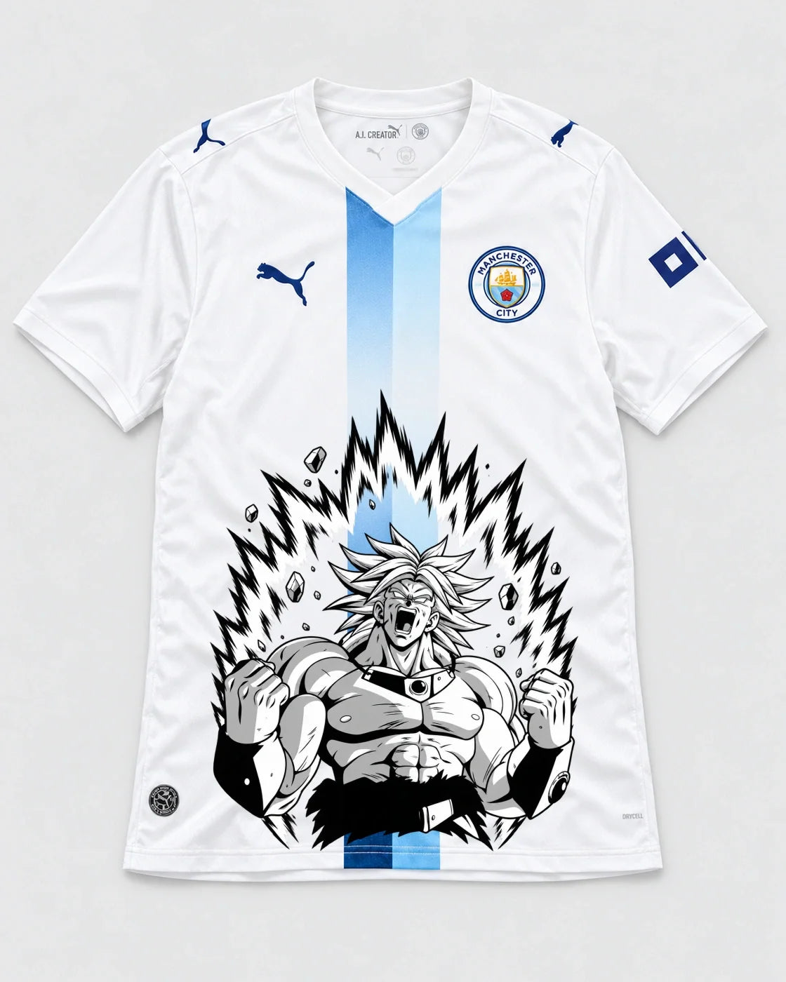 Manchester City White Broly Dragon Ball Jersey — Front