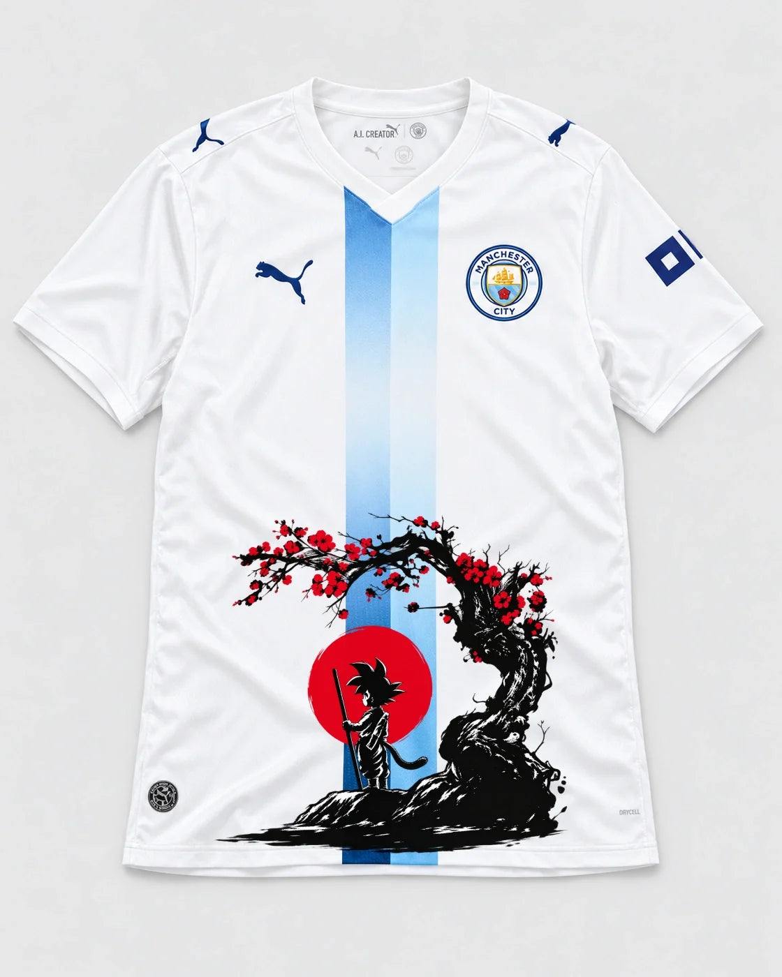 Manchester City White Goku Sakura Dragon Ball Jersey — Front