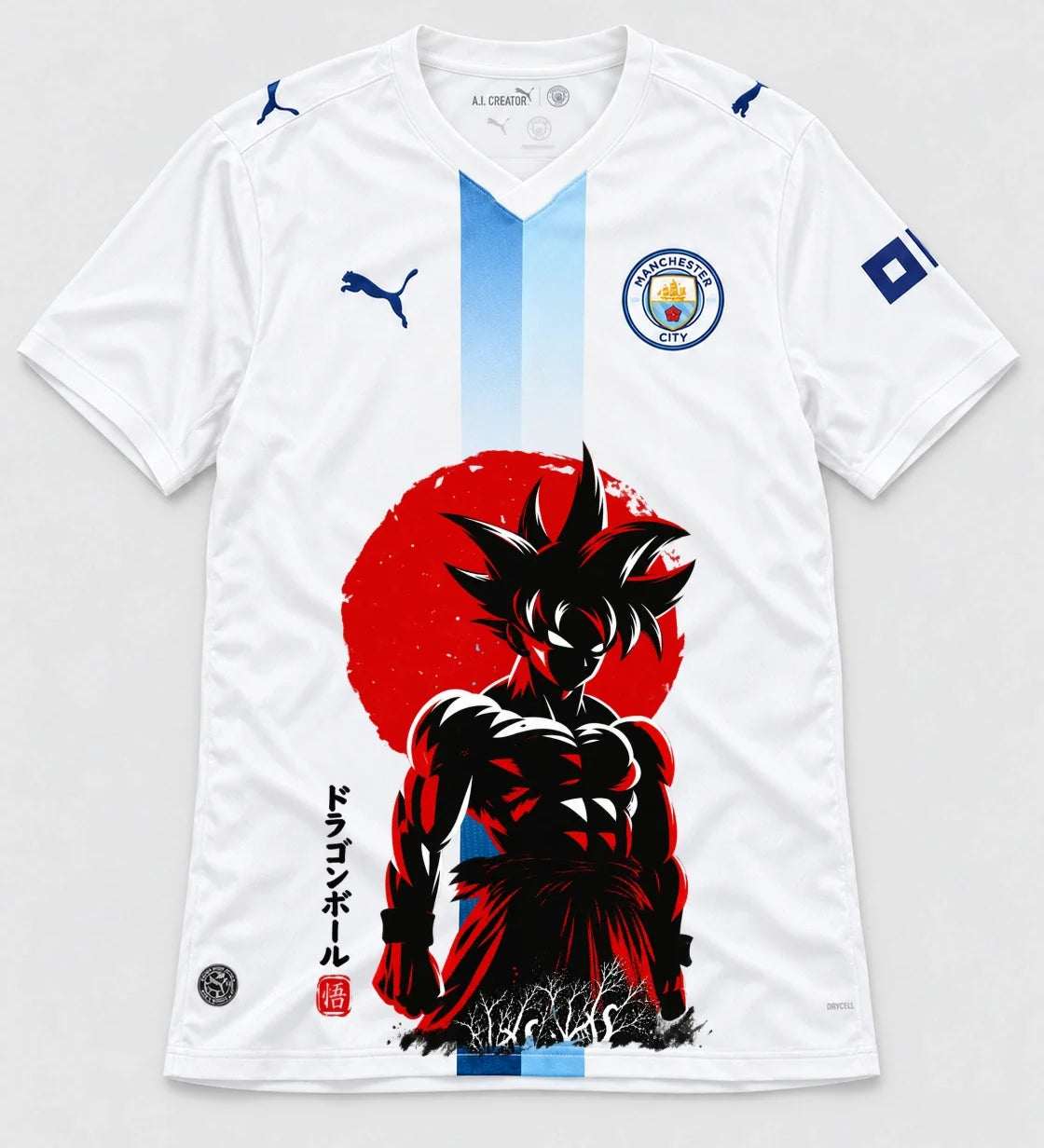 Manchester City White Goku Rising Sun Dragon Ball Jersey — Front