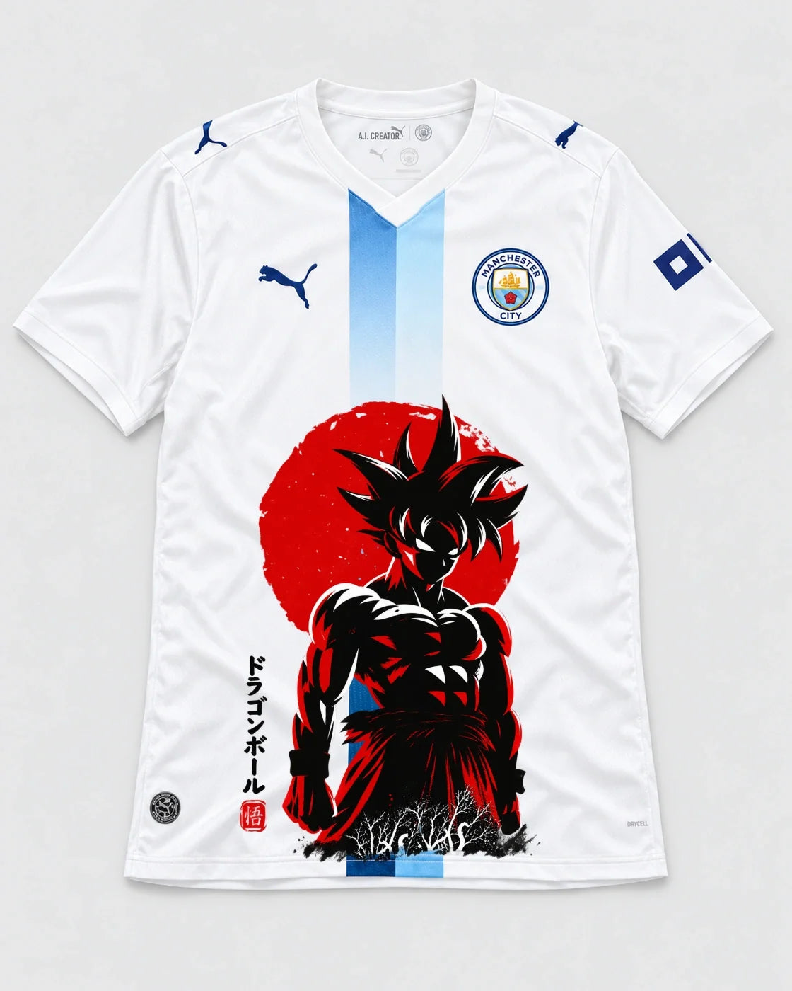 Manchester City White Goku Rising Sun Dragon Ball Jersey — Front