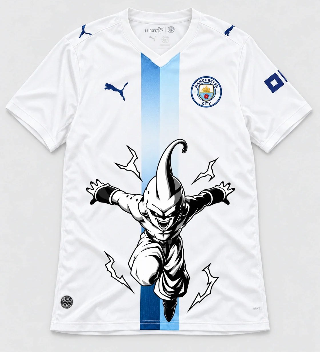 Manchester City White Kid Buu Dragon Ball Jersey — Front