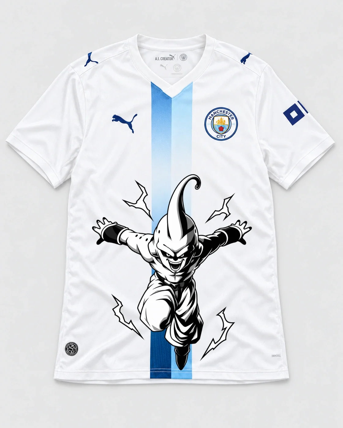 Manchester City White Kid Buu Dragon Ball Jersey — Front