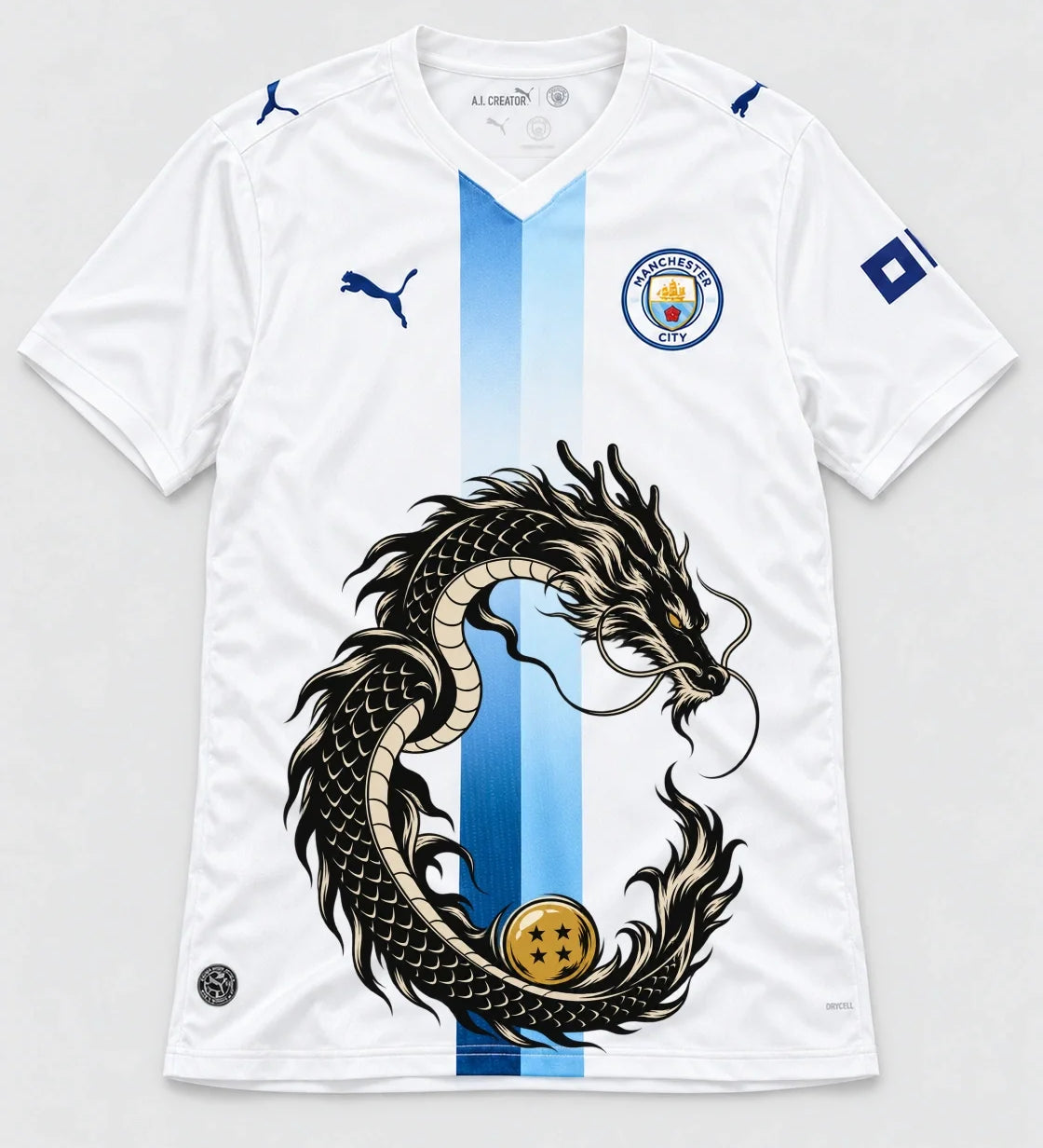 Manchester City White Shenron Emblem Dragon Ball Jersey — Front
