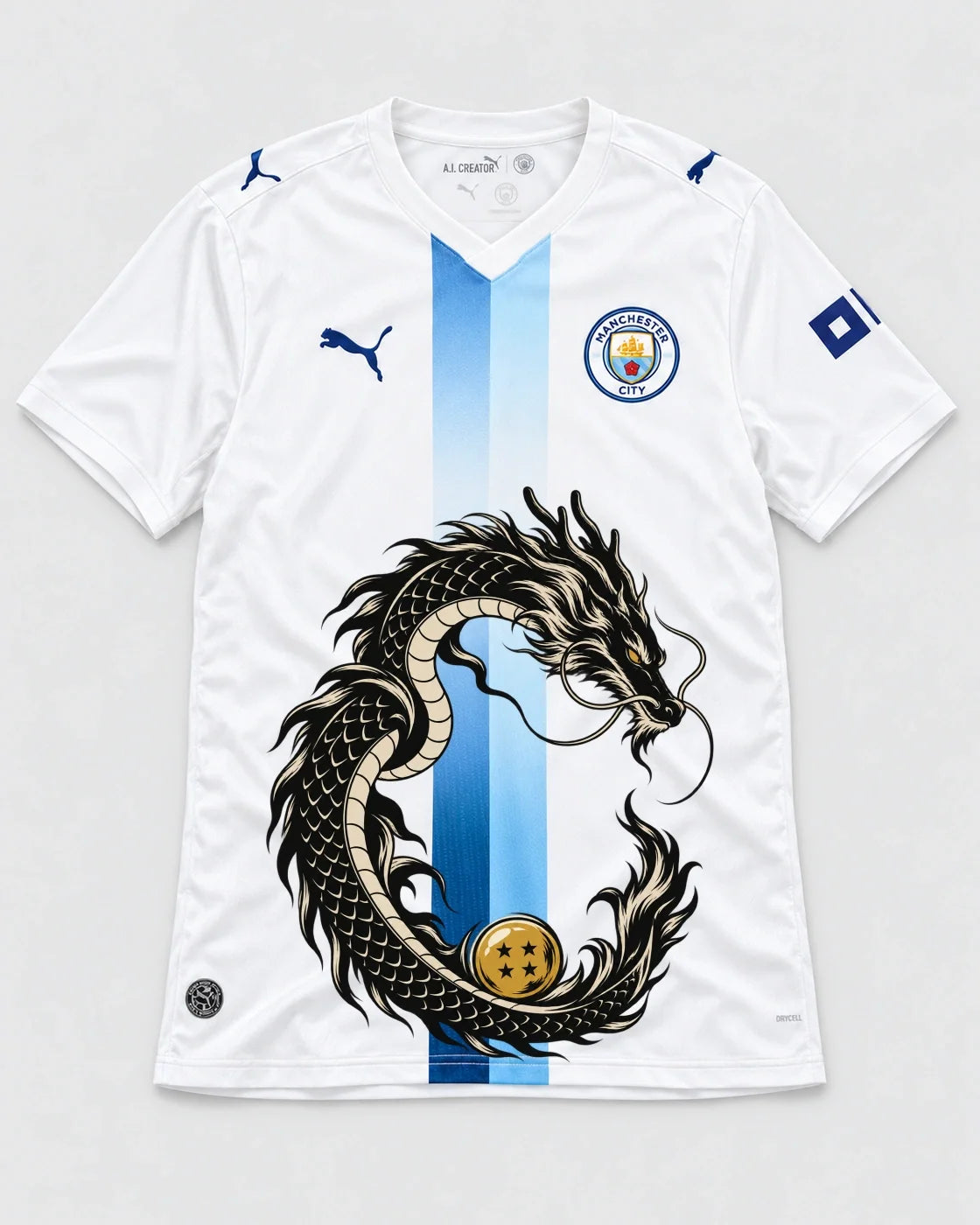 Manchester City White Shenron Emblem Dragon Ball Jersey — Front