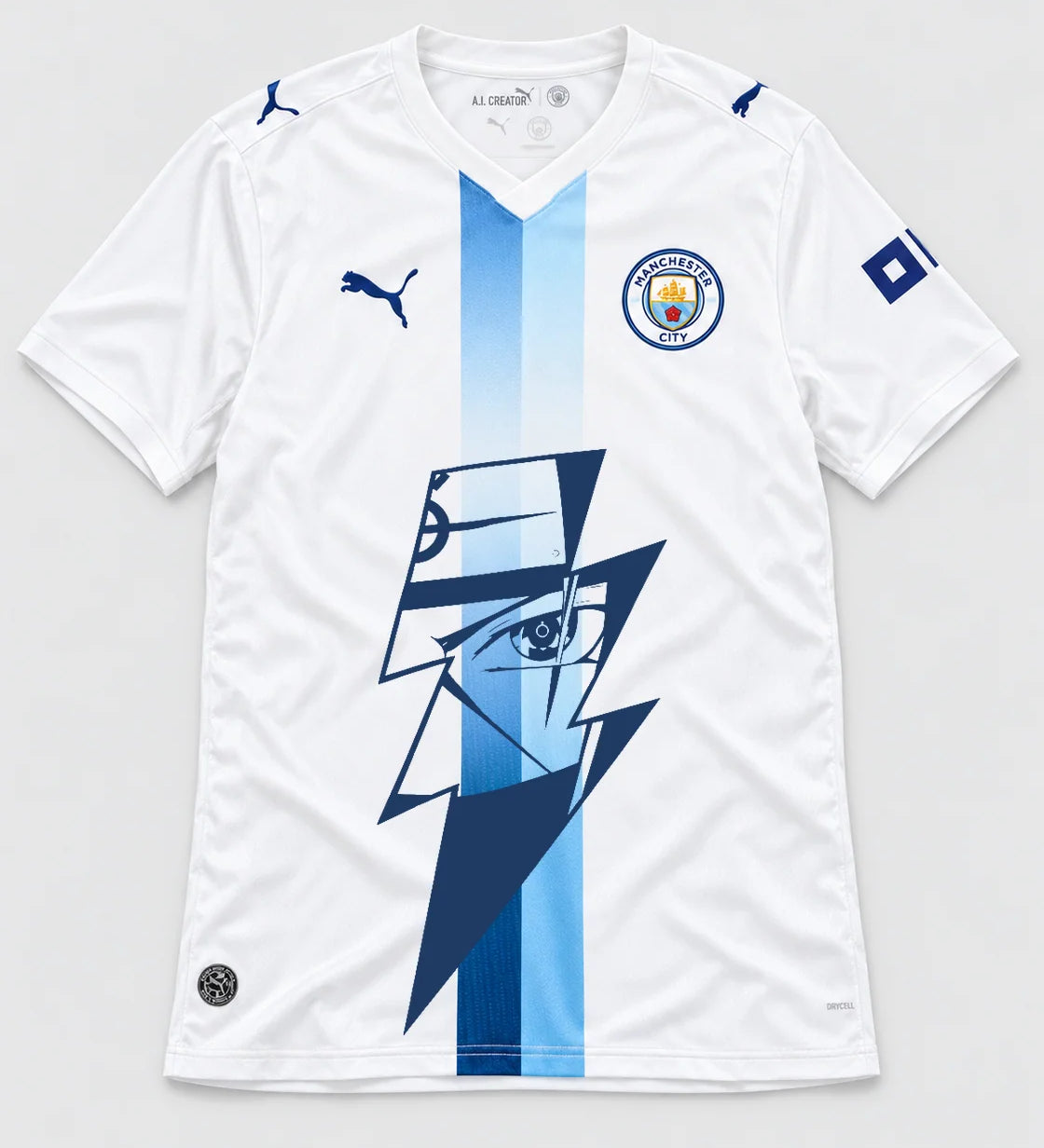 Manchester City White Kakashi Lightning Eye Jersey — Front