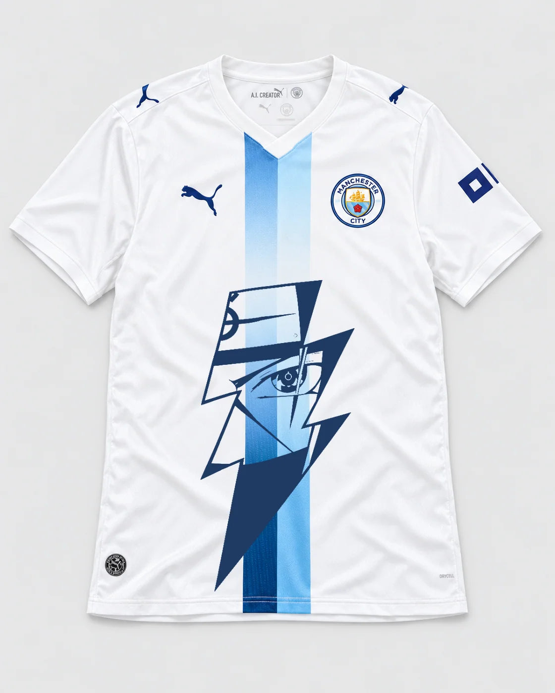 Manchester City White Kakashi Lightning Eye Jersey — Front