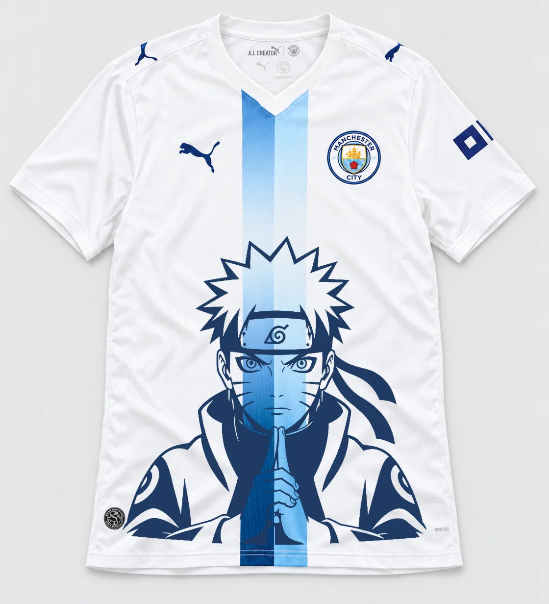 Manchester City White Naruto Sage Resolve Jersey — Front