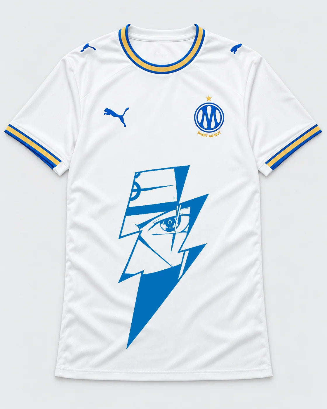 Olympique Marseille White Kakashi Lightning Eye Jersey — Front