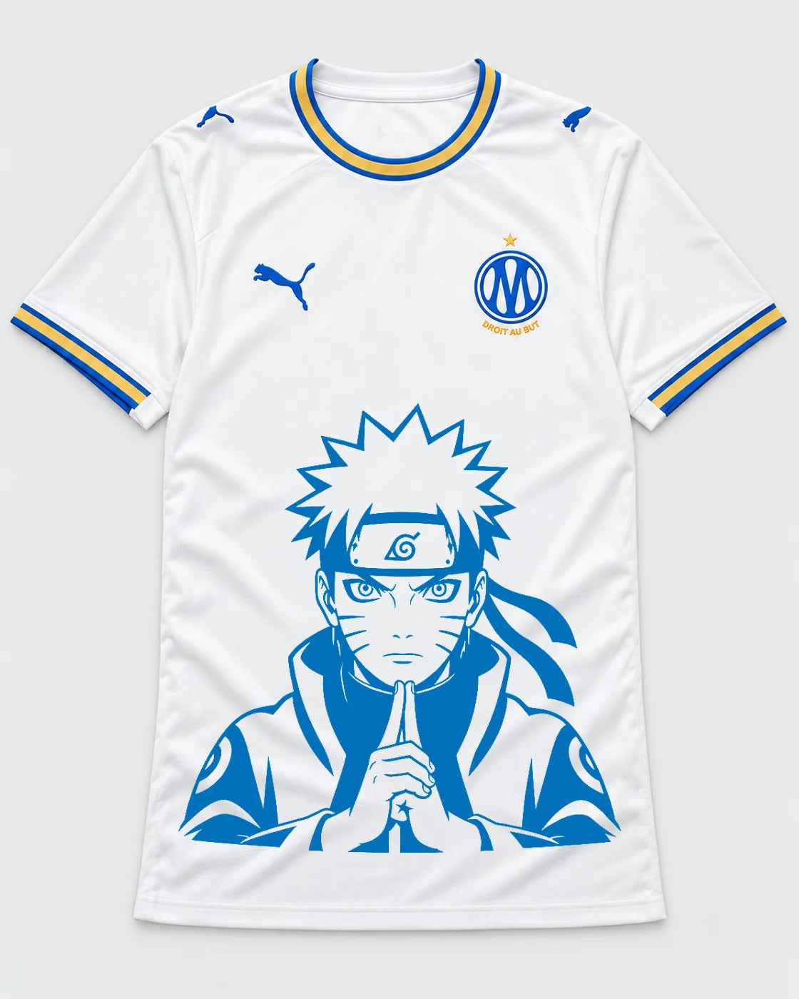 Olympique Marseille White Naruto Sage Resolve Jersey — Front